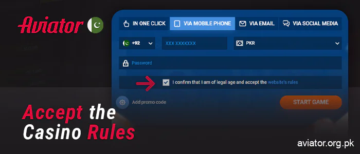 Agree to online casino rules upon registration